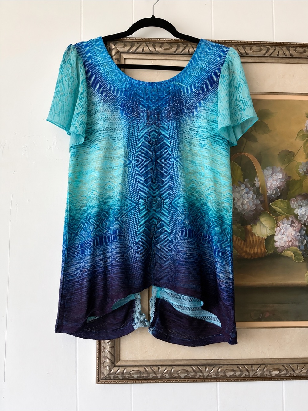 ONE WORLD Aqua and Blue Ombre Short Sleeve Tunic